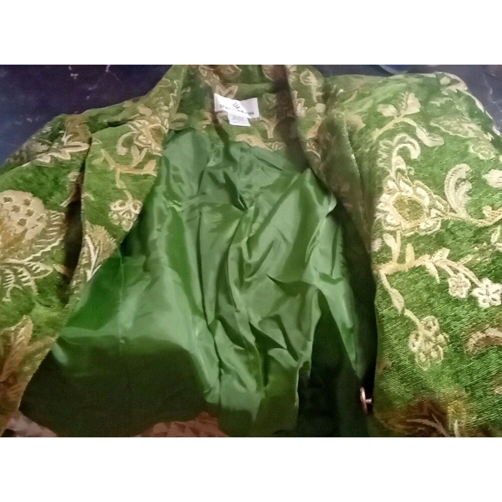 Erin London Emerald Green Brocade Leaf Print Blazer Size M - Picture 4 of 4